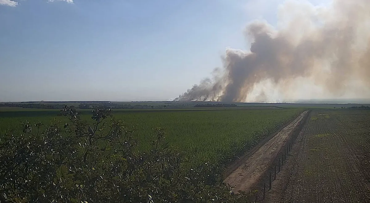A mesma vista 52 minutos depois, com uma nuvem de fumaça densa tomando o horizonte